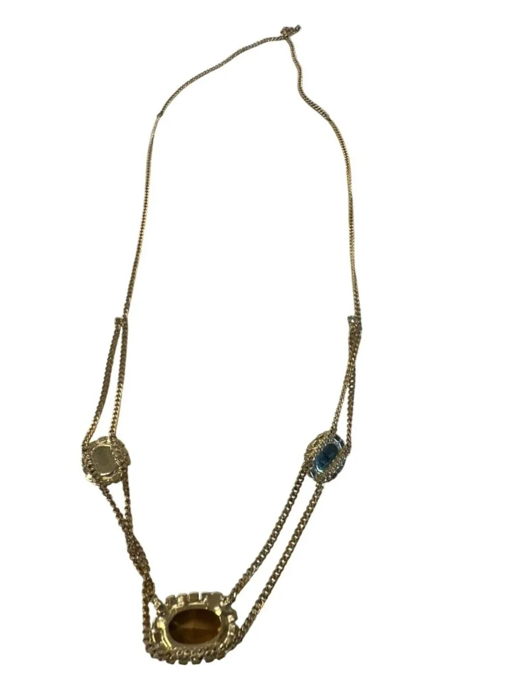 Gold-Tone Necklace Brown Rhinestone Accents Double Chain Elegant Old Hollywood